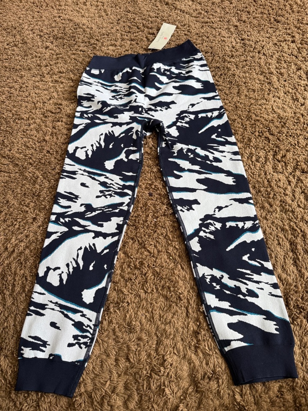 Sweaty Betty Navy, White and Teal Abstract Print Leggings